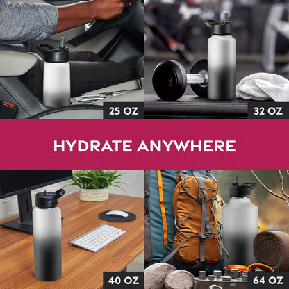 FineDine Water Bottle - Stainless Steel Insulated Water Bottle with Straw Lid, Flip Lid & Wide-Mouth Cap - Keeps Hot and Cold - 25 Oz / 739ml - Dreamy Purple