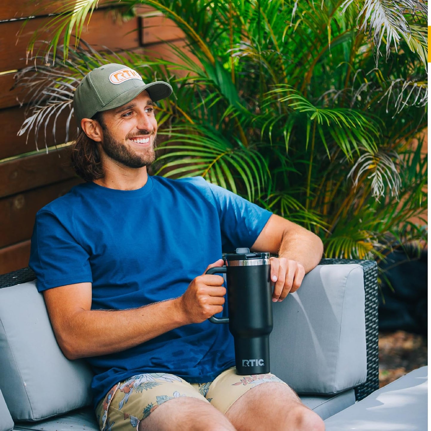 RTIC 30 oz Road Trip Tumbler Double-Walled Ceramic Lined InsulatedStainless Steel Portable Travel Coffee Mug Cup with Lid, Handle and Straw, Periwinkle Bouquet