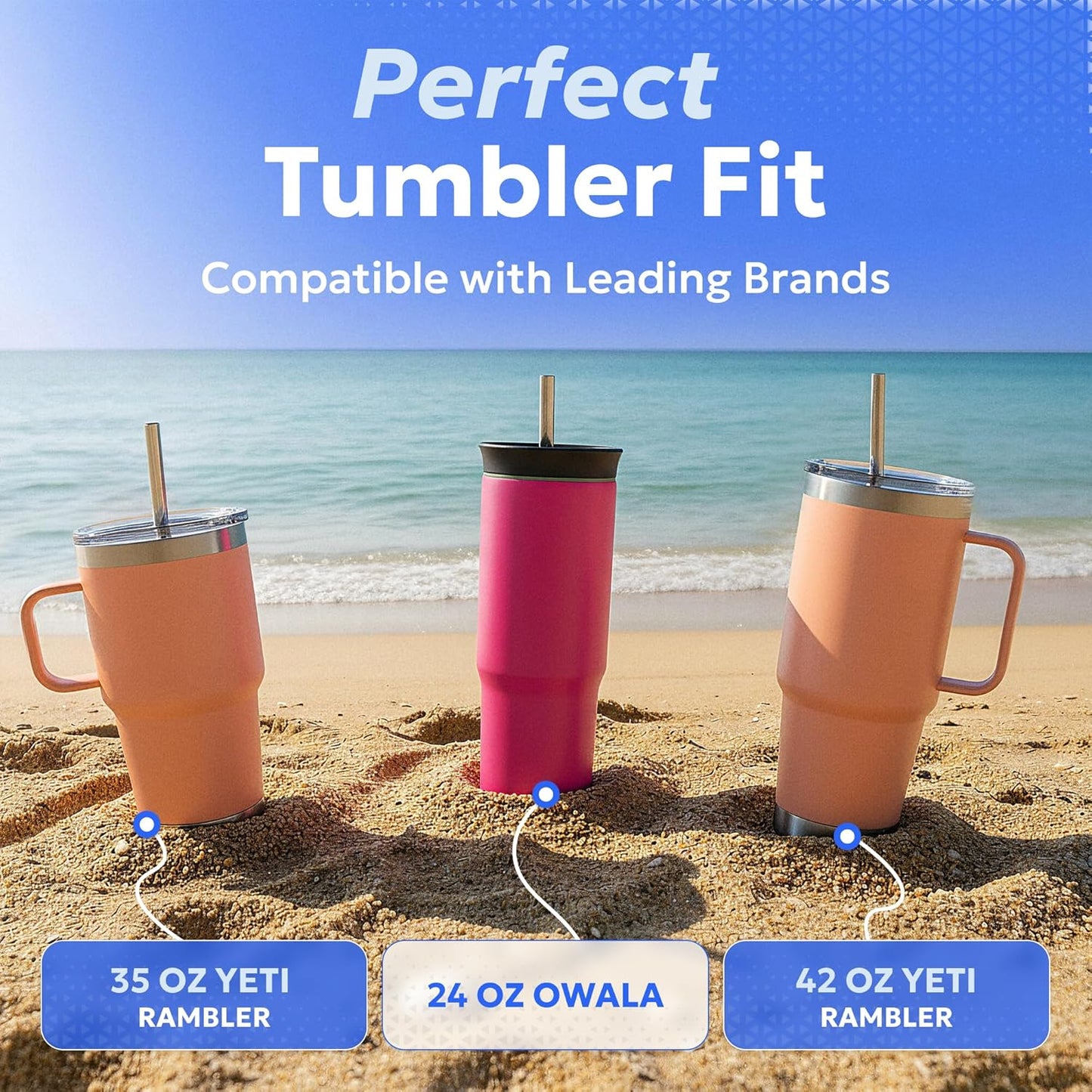 Made in USA Bywater Stainless Steel 10.5 Inch Straw Set of 2 Food Grade Premium Straws. Fits Stanley, Yeti Straw Lid, Owala and Many Others With Standard Straws. DOES NOT FIT FLIP STYLE LIDS