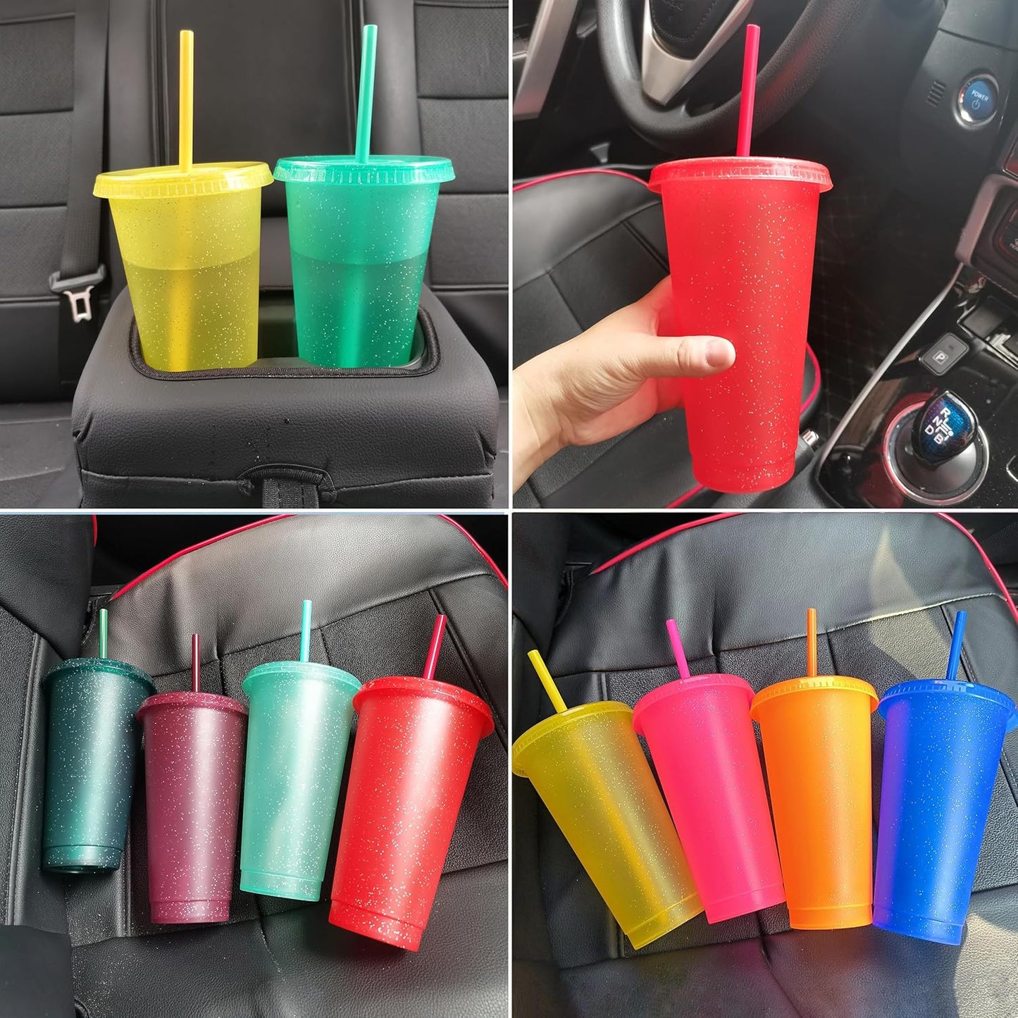 Suertestarry Tumbler with Straw and Lid,Water Bottle Iced Coffee Travel Mug Cup,Reusable Plastic Cups,Perfect for Parties,Birthdays,24oz-5 Pack (Rainbow, 5pack)