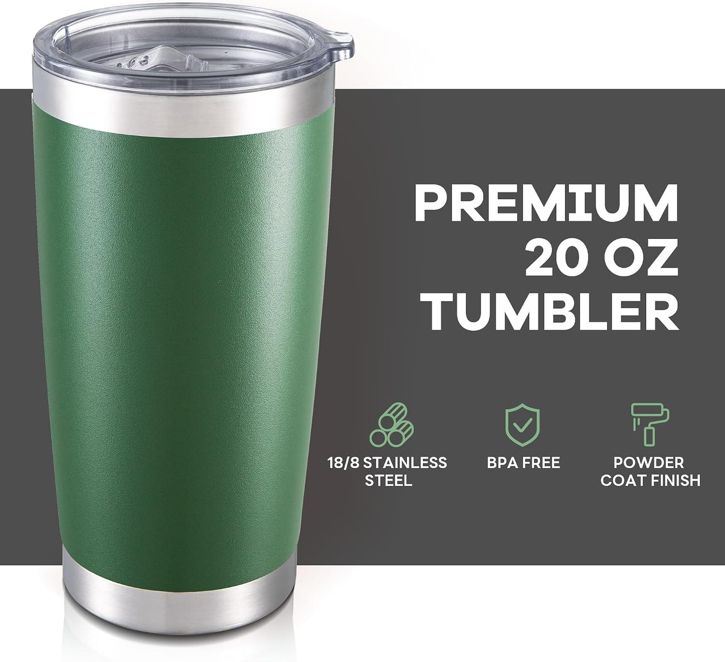 20 oz Tumbler with Lid Stainless Steel Insulated Tumblers Cups Travel Mug | Double Wall Vacuum, Powder Coated, Keep Drinks Cold and Hot, Waterproof Lid, Fit of Car Cup Holders, Sagebrush Green