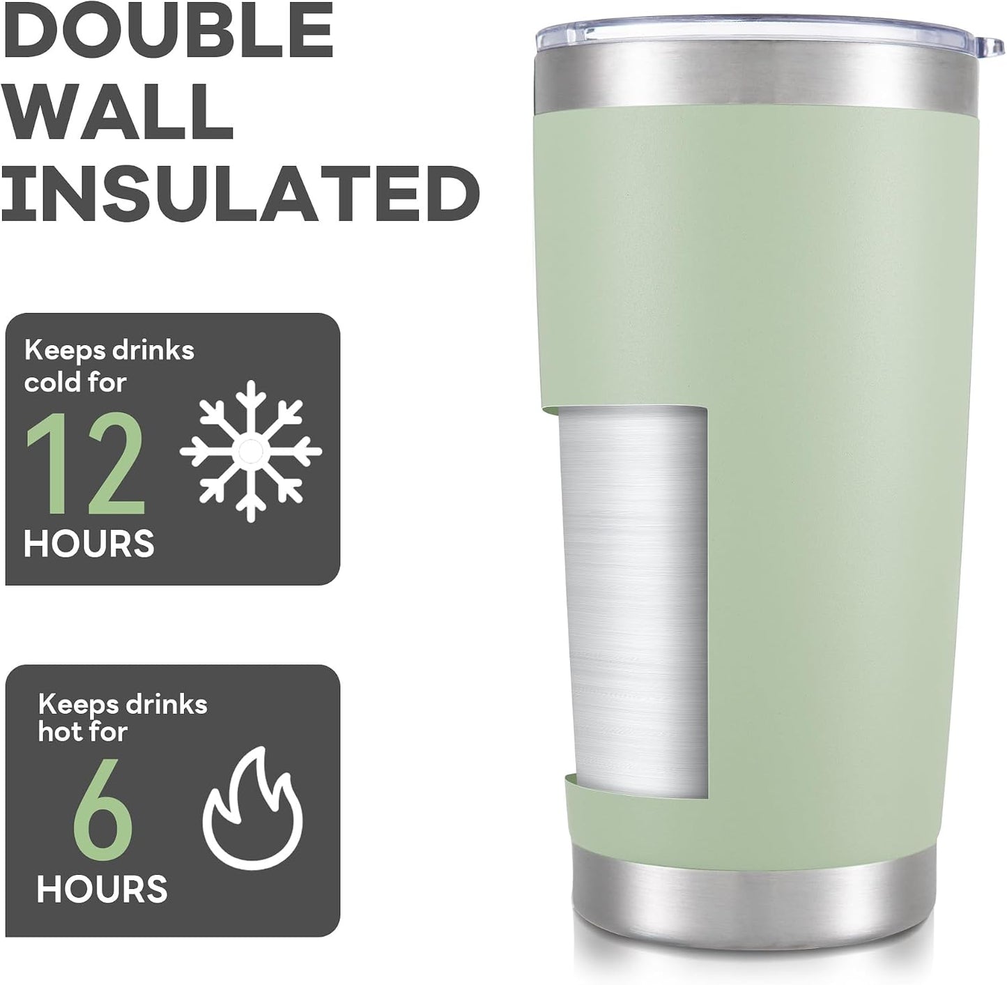 20 oz Tumbler with Lid Stainless Steel Insulated Tumblers Cups Travel Mug | Double Wall Vacuum, Powder Coated, Keep Drinks Cold and Hot, Waterproof Lid, Fit of Car Cup Holders, Sagebrush Green