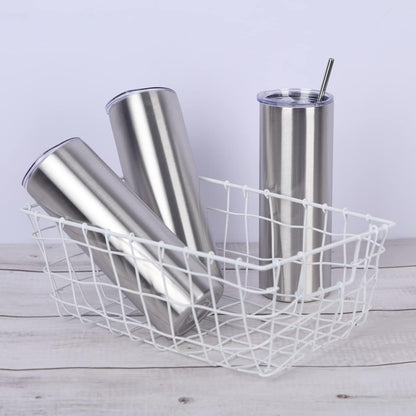 20 Oz Straight Skinny Tumblers, Individually Gift Boxed Stainless Steel Slim Skinny Tumbler Set Bulk, 20 Oz Insulated Slim Thin Travel Tumbler Cup for Diy, Silver