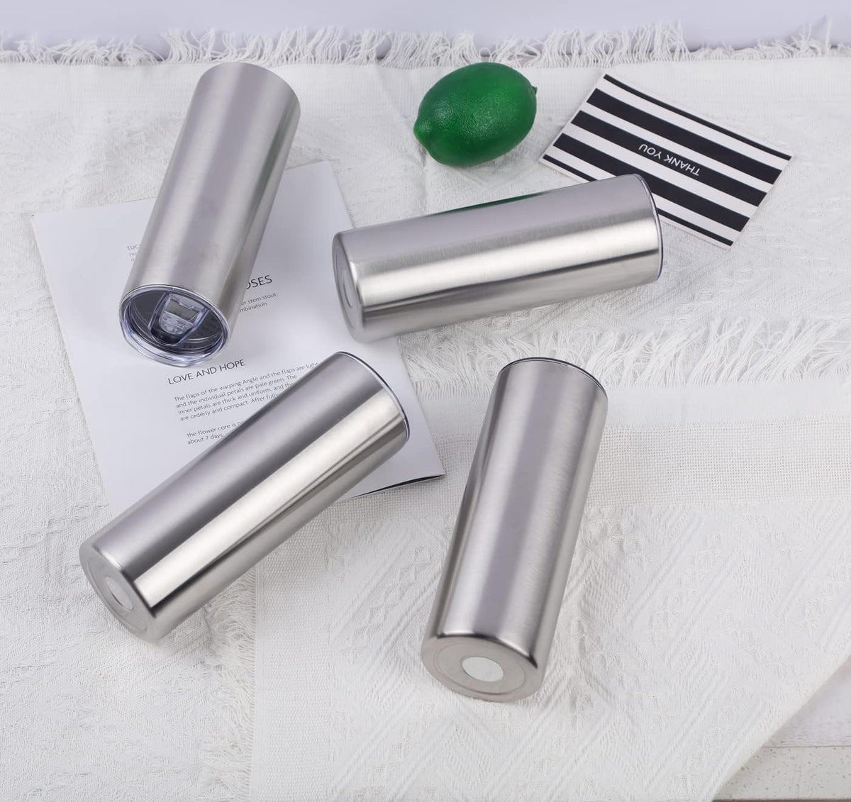 20 Oz Straight Skinny Tumblers, Individually Gift Boxed Stainless Steel Slim Skinny Tumbler Set Bulk, 20 Oz Insulated Slim Thin Travel Tumbler Cup for Diy, Silver