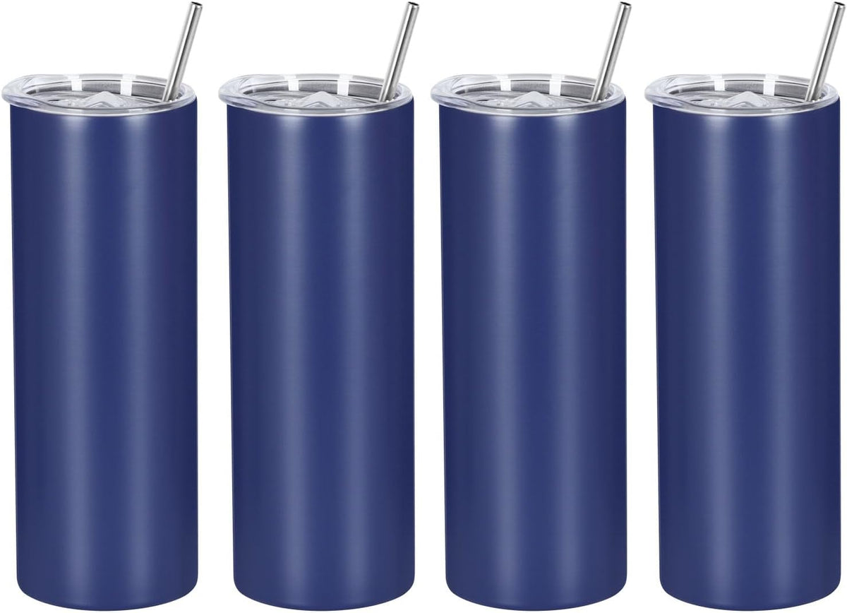 20 Oz Straight Skinny Tumblers, Individually Gift Boxed Stainless Steel Slim Skinny Tumbler Set Bulk, 20 Oz Insulated Slim Thin Travel Tumbler Cup for Diy, Silver