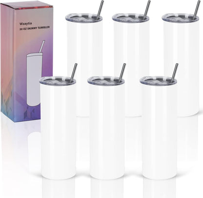 20 Oz Straight Skinny Tumblers, Individually Gift Boxed Stainless Steel Slim Skinny Tumbler Set Bulk, 20 Oz Insulated Slim Thin Travel Tumbler Cup for Diy, Silver
