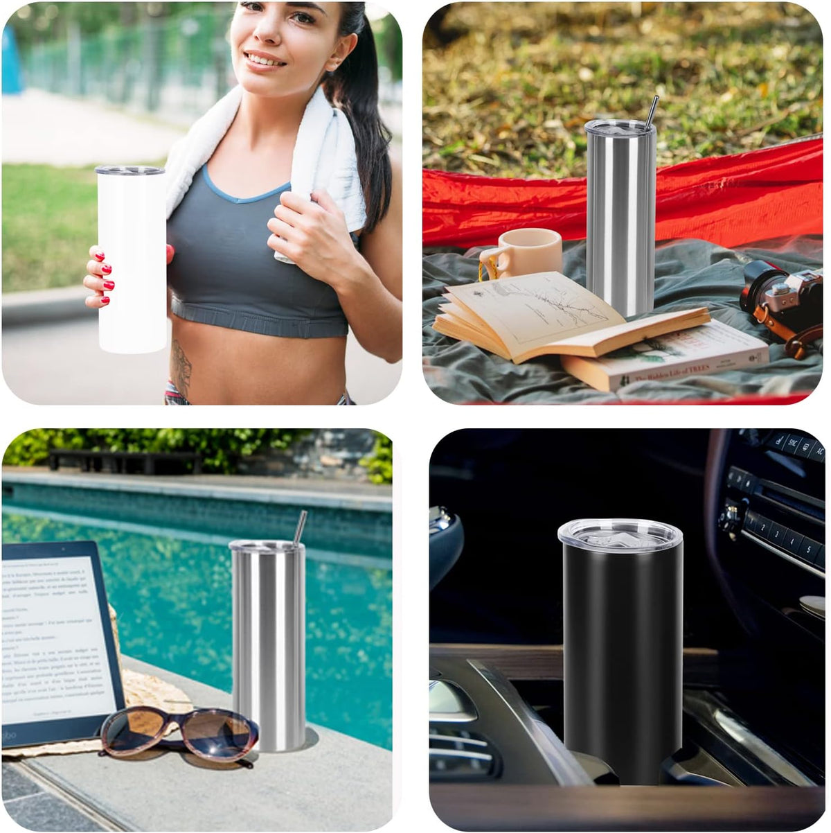 20 Oz Straight Skinny Tumblers, Individually Gift Boxed Stainless Steel Slim Skinny Tumbler Set Bulk, 20 Oz Insulated Slim Thin Travel Tumbler Cup for Diy, Silver