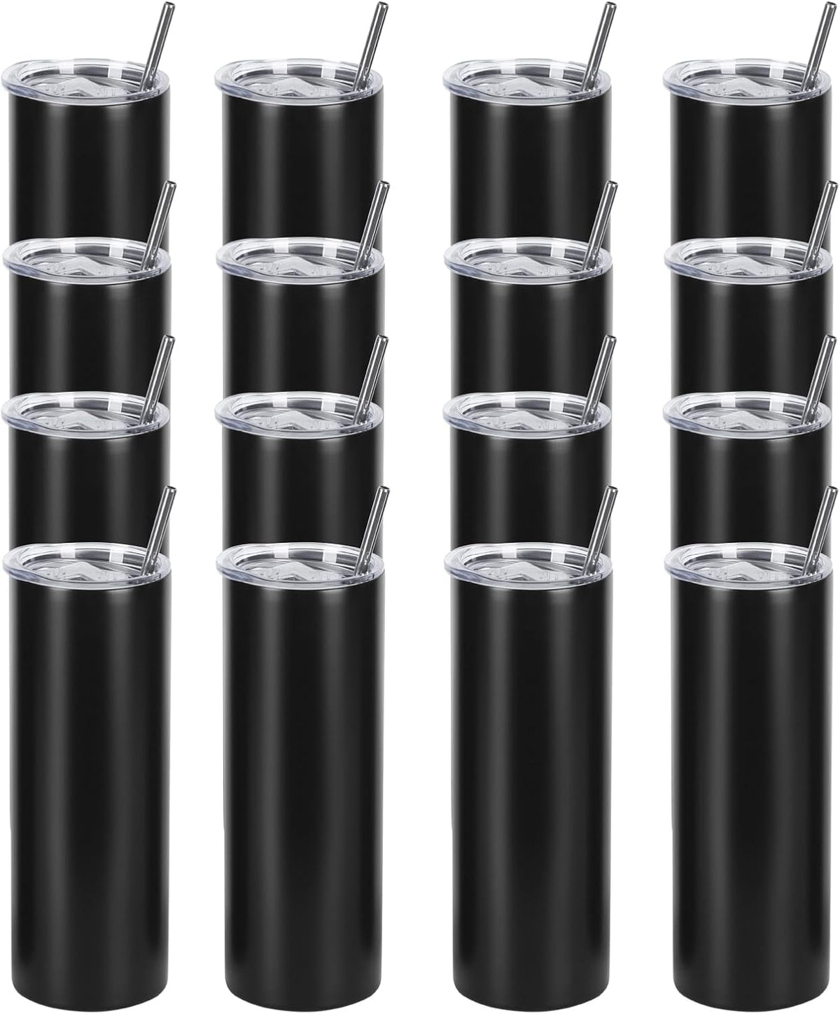20 Oz Straight Skinny Tumblers, Individually Gift Boxed Stainless Steel Slim Skinny Tumbler Set Bulk, 20 Oz Insulated Slim Thin Travel Tumbler Cup for Diy, Silver
