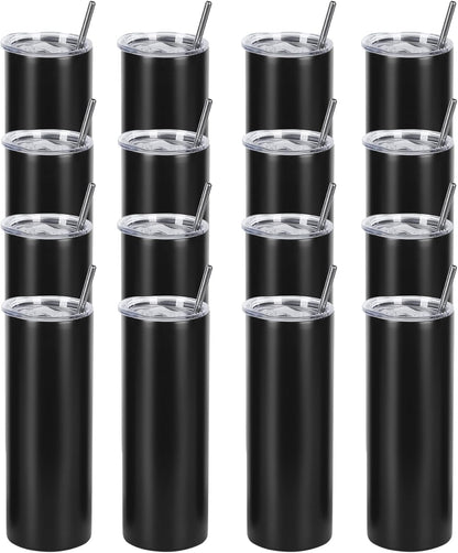 20 Oz Straight Skinny Tumblers, Individually Gift Boxed Stainless Steel Slim Skinny Tumbler Set Bulk, 20 Oz Insulated Slim Thin Travel Tumbler Cup for Diy, Silver