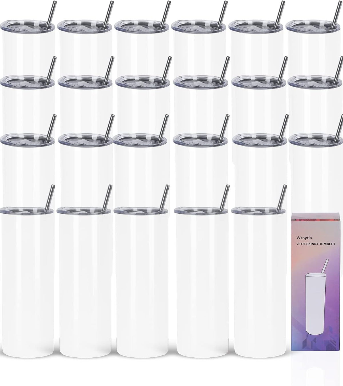 20 Oz Straight Skinny Tumblers, Individually Gift Boxed Stainless Steel Slim Skinny Tumbler Set Bulk, 20 Oz Insulated Slim Thin Travel Tumbler Cup for Diy, Silver