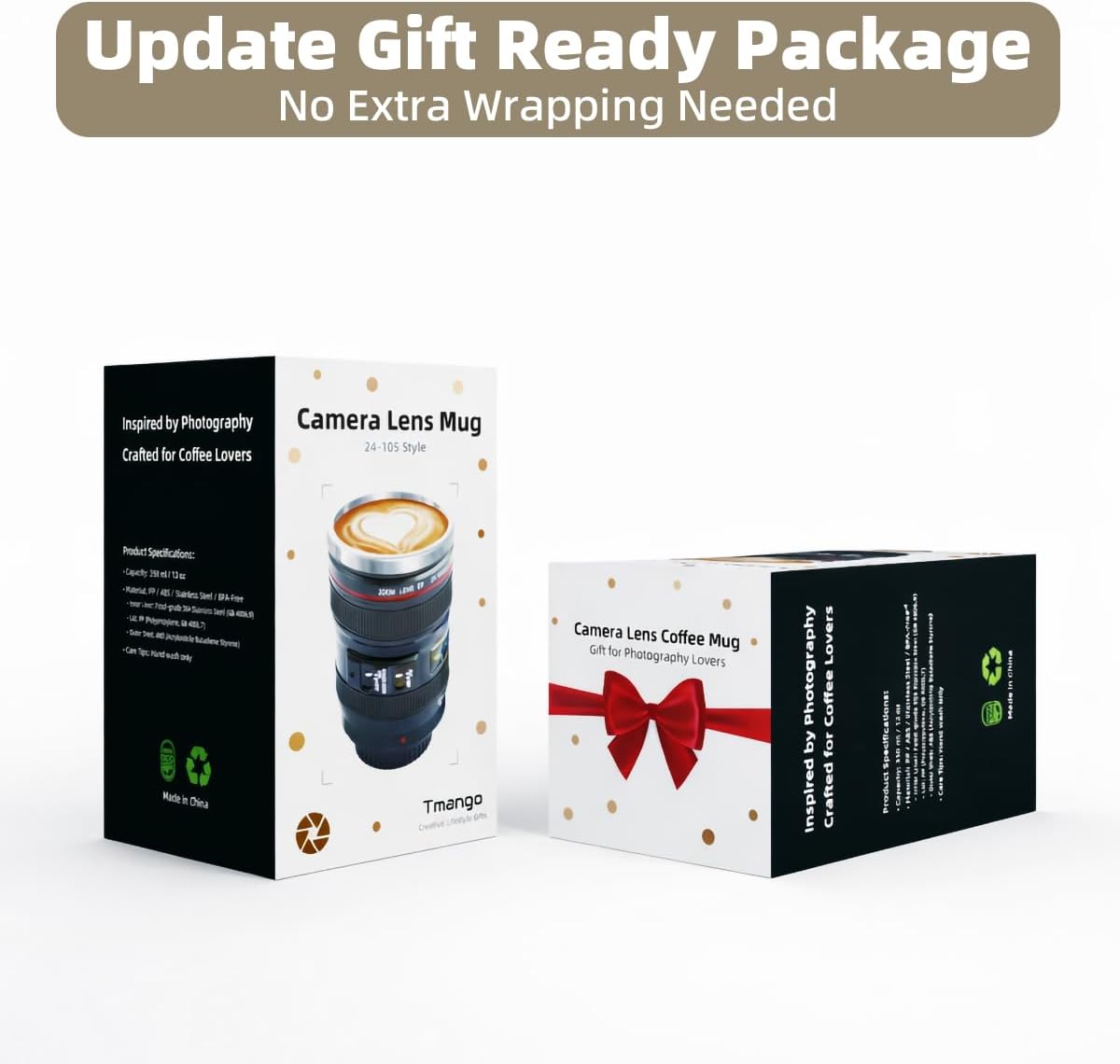 Camera Lens Coffee Mug with Slider Lid and Spoon– Realistic DSLR Thermos Cup, Novelty Gift for Photographers, Men & Women