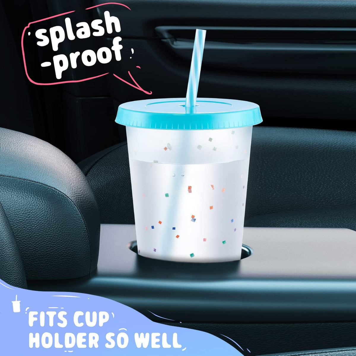 Confetti Color Changing Cups with Lids and Straws for Iced Coffee, Party, Pool - 6 Pack 24oz Reusable Plastic Tumblers for Kids and Adults