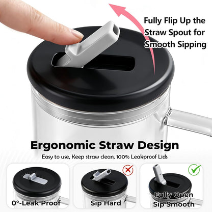 40oz Glass Tumbler with Straw and Lid, Glass Cup with Silicone Sleeve | Leakproof Lid, Fits Car Cup Holder Glass for Iced Coffee, Water, Cold Drinks, Travel, Outdoor, Partys&Home