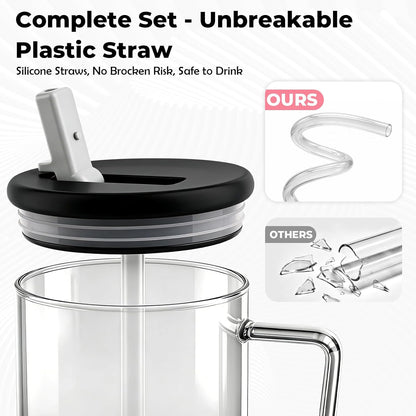 40oz Glass Tumbler with Straw and Lid, Glass Cup with Silicone Sleeve | Leakproof Lid, Fits Car Cup Holder Glass for Iced Coffee, Water, Cold Drinks, Travel, Outdoor, Partys&Home