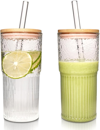 40oz Glass Tumbler with Straw and Lid, Glass Cup with Silicone Sleeve | Leakproof Lid, Fits Car Cup Holder Glass for Iced Coffee, Water, Cold Drinks, Travel, Outdoor, Partys&Home