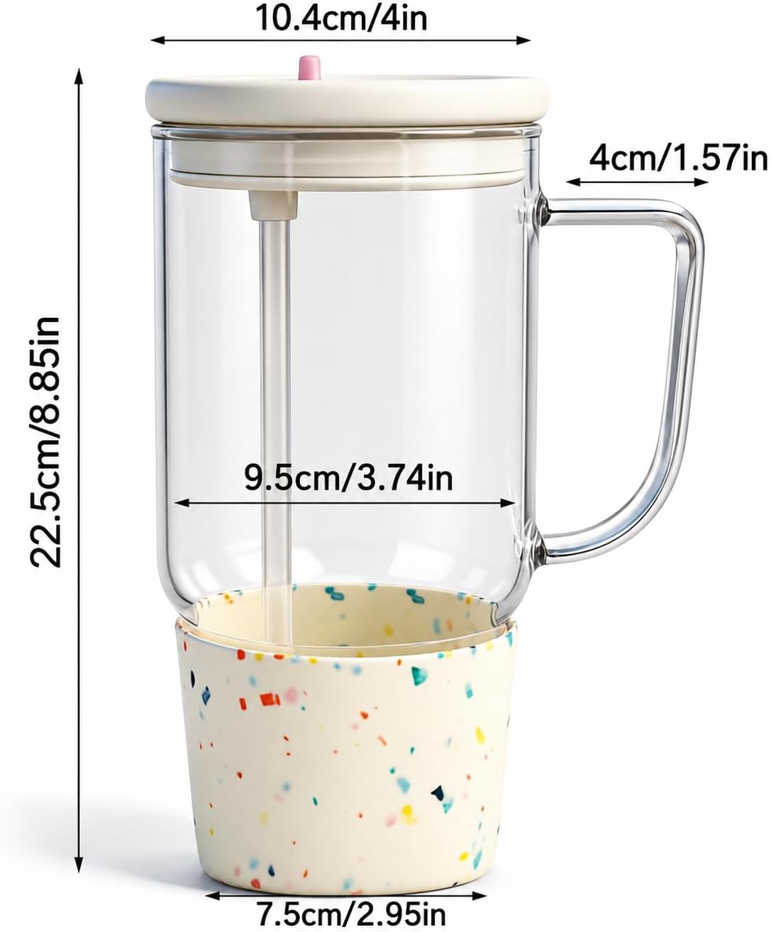 40oz Glass Tumbler with Straw and Lid, Glass Cup with Silicone Sleeve | Leakproof Lid, Fits Car Cup Holder Glass for Iced Coffee, Water, Cold Drinks, Travel, Outdoor, Partys&Home
