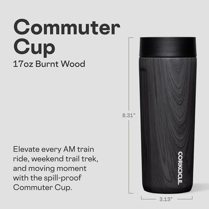 Commuter Cup Travel Mug - Insulated Coffee Mug with Lid - Keeps Drinks Cold 18 Hours - 360° Spill-Proof Sip Lid - Holiday Gift - Great for Gifting Warmth - 17 oz - Burnt Wood