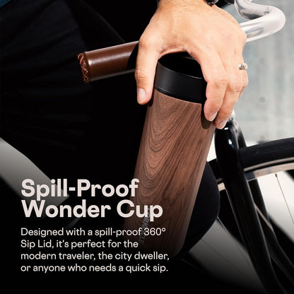 Commuter Cup Travel Mug - Insulated Coffee Mug with Lid - Keeps Drinks Cold 18 Hours - 360° Spill-Proof Sip Lid - Holiday Gift - Great for Gifting Warmth - 17 oz - Burnt Wood