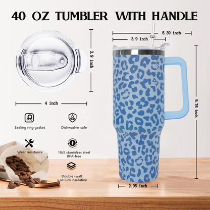Ceovfoi 40 Oz Leopard & Zebra Print Tumbler With Handle, Lid & Straw - Insulated Travel Coffee Mug Water Bottle, Animal Print Gifts for Women Men