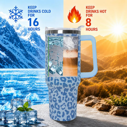 Ceovfoi 40 Oz Leopard & Zebra Print Tumbler With Handle, Lid & Straw - Insulated Travel Coffee Mug Water Bottle, Animal Print Gifts for Women Men