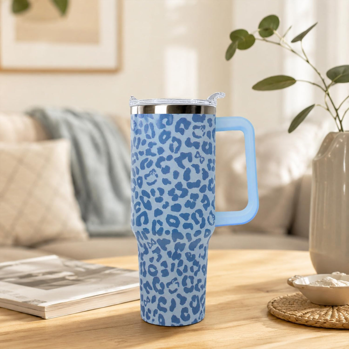 Ceovfoi 40 Oz Leopard & Zebra Print Tumbler With Handle, Lid & Straw - Insulated Travel Coffee Mug Water Bottle, Animal Print Gifts for Women Men