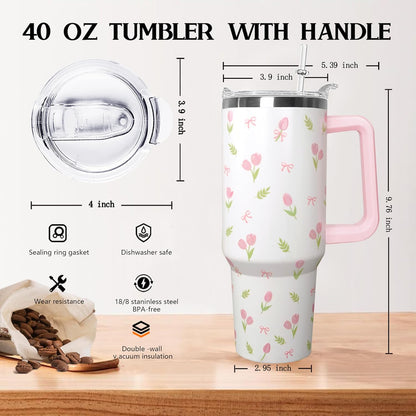 Ceovfoi 40 Oz Leopard & Zebra Print Tumbler With Handle, Lid & Straw - Insulated Travel Coffee Mug Water Bottle, Animal Print Gifts for Women Men