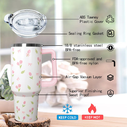 Ceovfoi 40 Oz Leopard & Zebra Print Tumbler With Handle, Lid & Straw - Insulated Travel Coffee Mug Water Bottle, Animal Print Gifts for Women Men