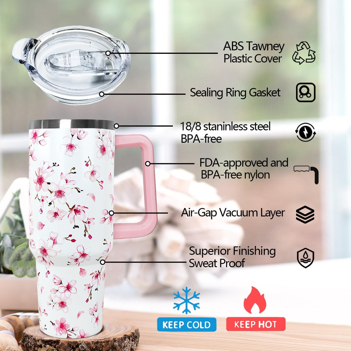 Ceovfoi 40 Oz Leopard & Zebra Print Tumbler With Handle, Lid & Straw - Insulated Travel Coffee Mug Water Bottle, Animal Print Gifts for Women Men