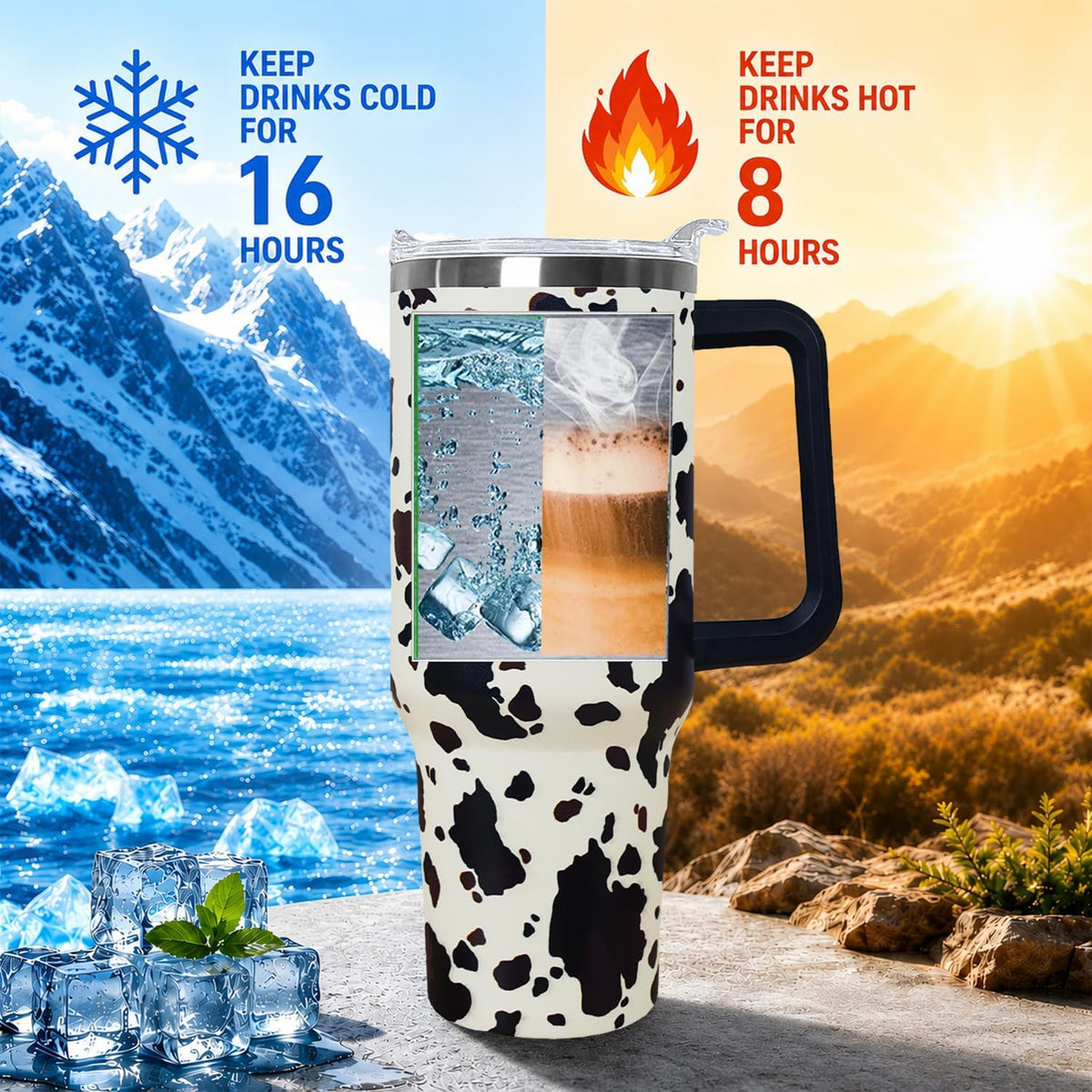 Ceovfoi 40 Oz Leopard & Zebra Print Tumbler With Handle, Lid & Straw - Insulated Travel Coffee Mug Water Bottle, Animal Print Gifts for Women Men