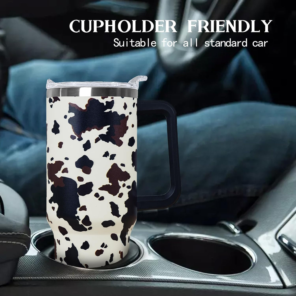 Ceovfoi 40 Oz Leopard & Zebra Print Tumbler With Handle, Lid & Straw - Insulated Travel Coffee Mug Water Bottle, Animal Print Gifts for Women Men