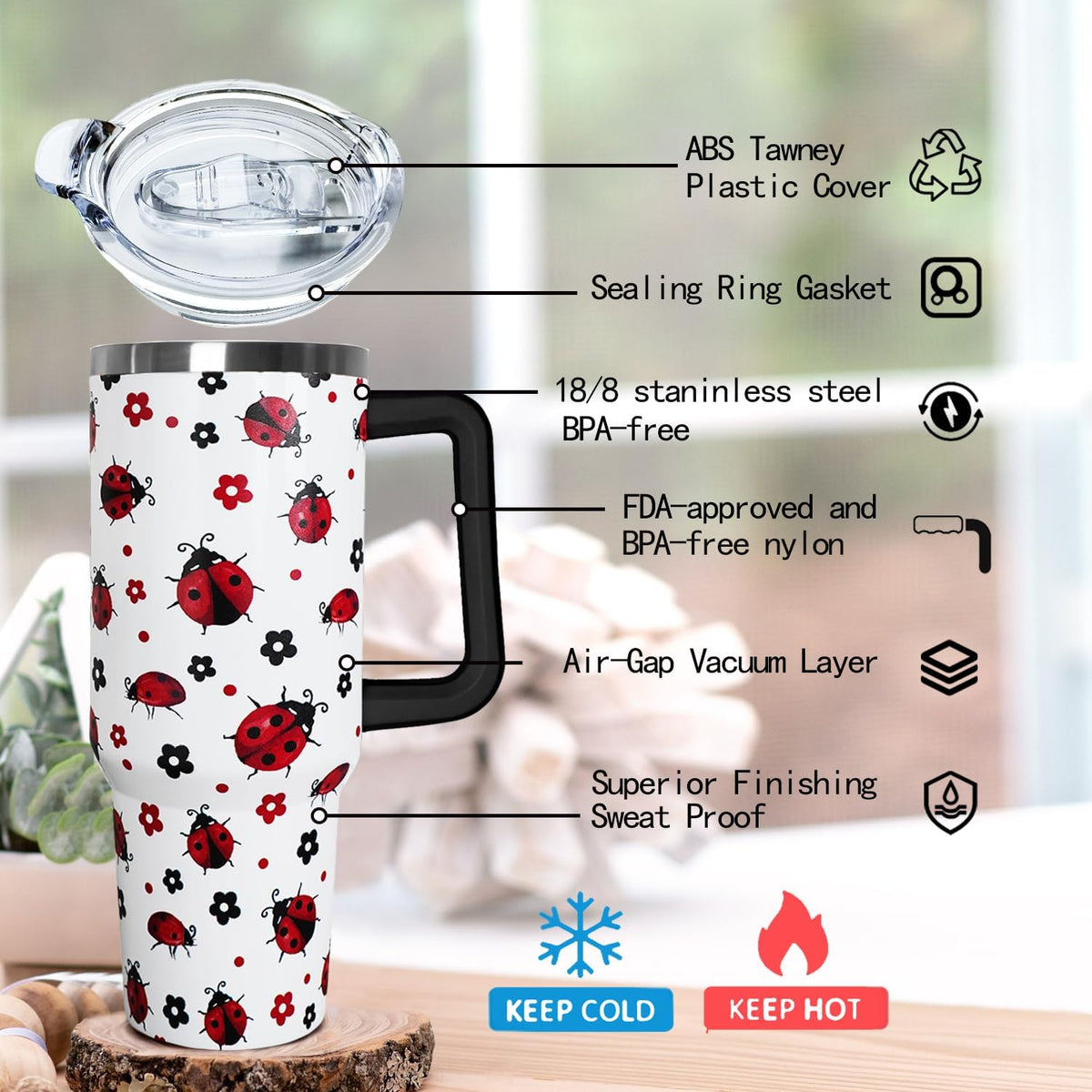Ceovfoi 40 Oz Leopard & Zebra Print Tumbler With Handle, Lid & Straw - Insulated Travel Coffee Mug Water Bottle, Animal Print Gifts for Women Men