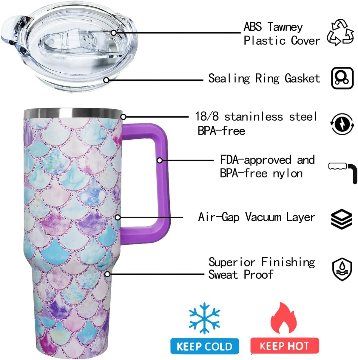 Ceovfoi 40 Oz Leopard & Zebra Print Tumbler With Handle, Lid & Straw - Insulated Travel Coffee Mug Water Bottle, Animal Print Gifts for Women Men
