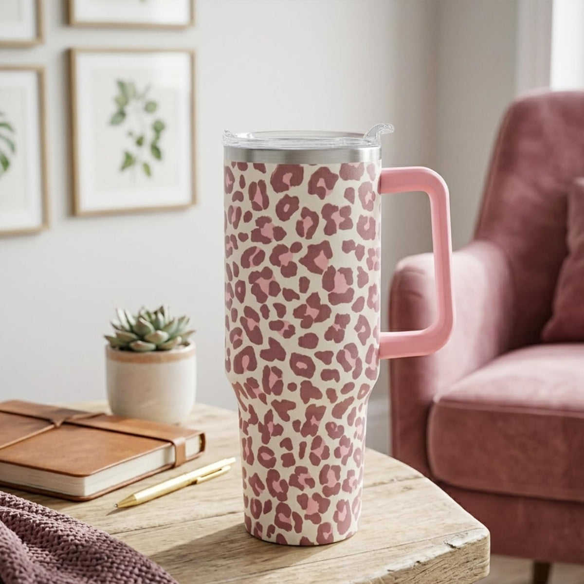 Ceovfoi 40 Oz Leopard & Zebra Print Tumbler With Handle, Lid & Straw - Insulated Travel Coffee Mug Water Bottle, Animal Print Gifts for Women Men