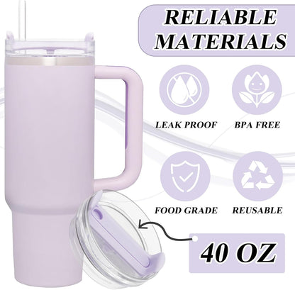 40oz Tumbler Lid Compatible for Stanley, 2 Pack Replacement Tumbler Lids Fit for Stanley Quencher 2.0 Tumbler 40 OZ, with Straws and Cleaning Brush (Orchid)