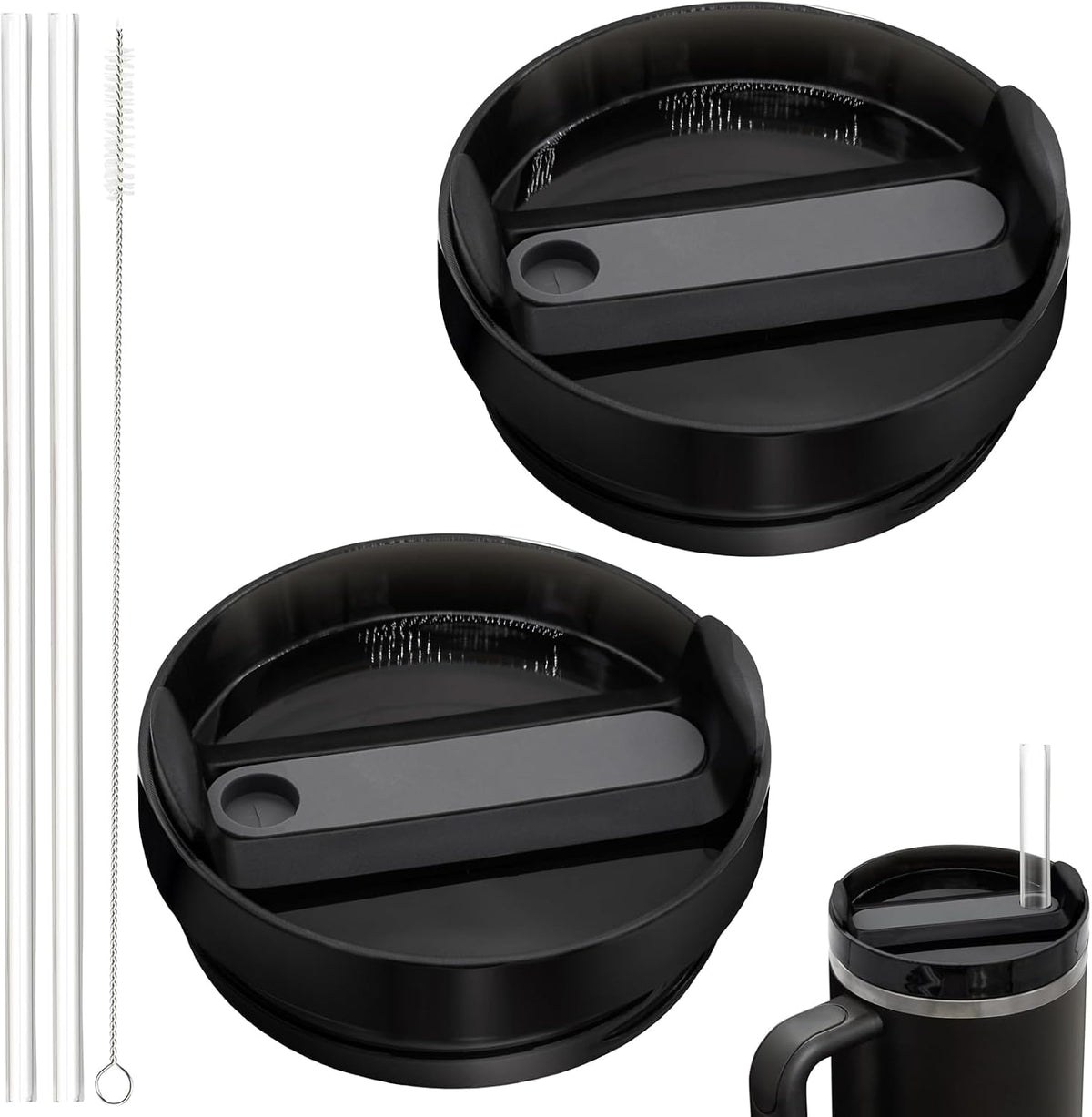 40oz Tumbler Lid Compatible for Stanley, 2 Pack Replacement Tumbler Lids Fit for Stanley Quencher 2.0 Tumbler 40 OZ, with Straws and Cleaning Brush (Orchid)