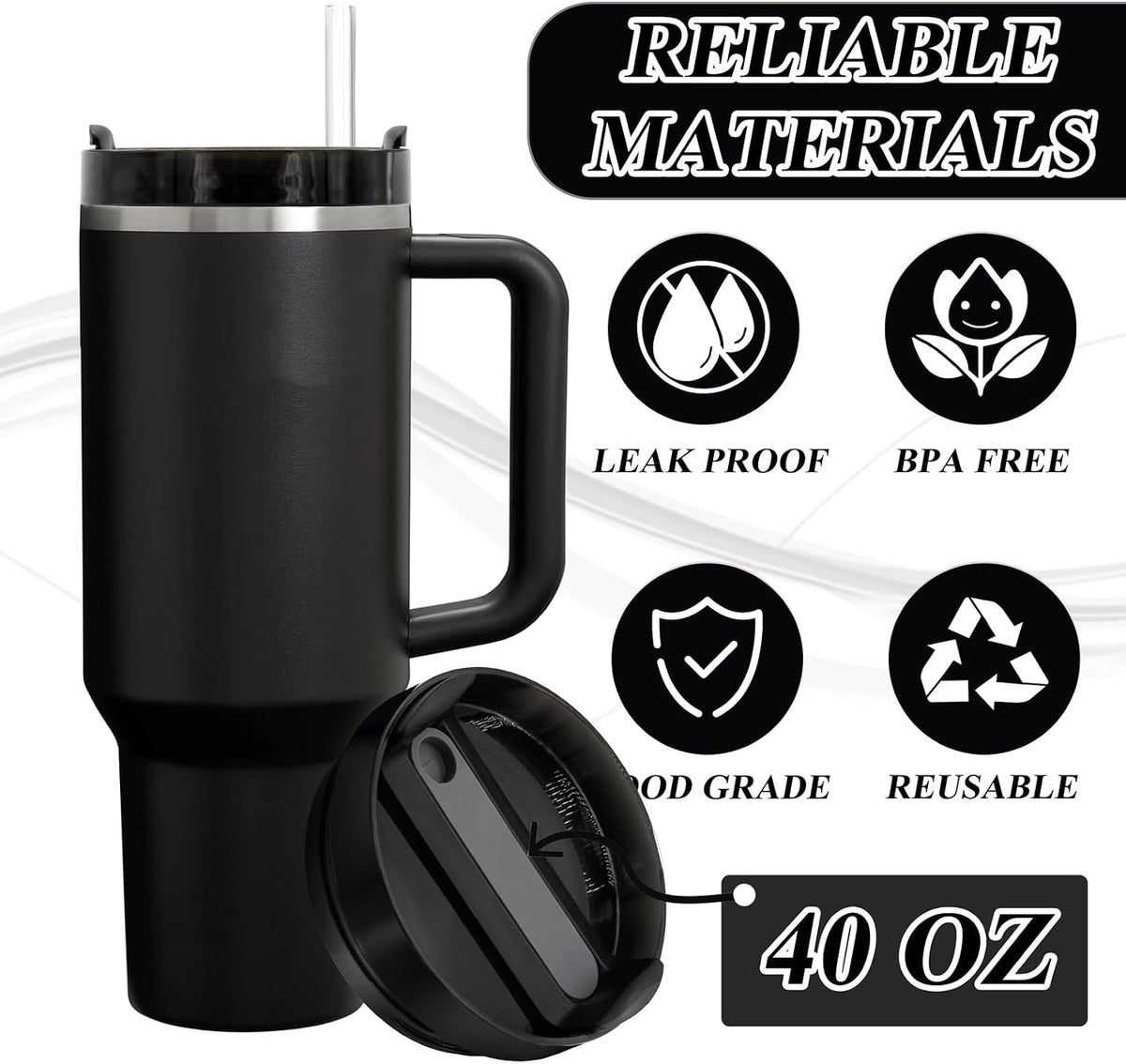 40oz Tumbler Lid Compatible for Stanley, 2 Pack Replacement Tumbler Lids Fit for Stanley Quencher 2.0 Tumbler 40 OZ, with Straws and Cleaning Brush (Orchid)