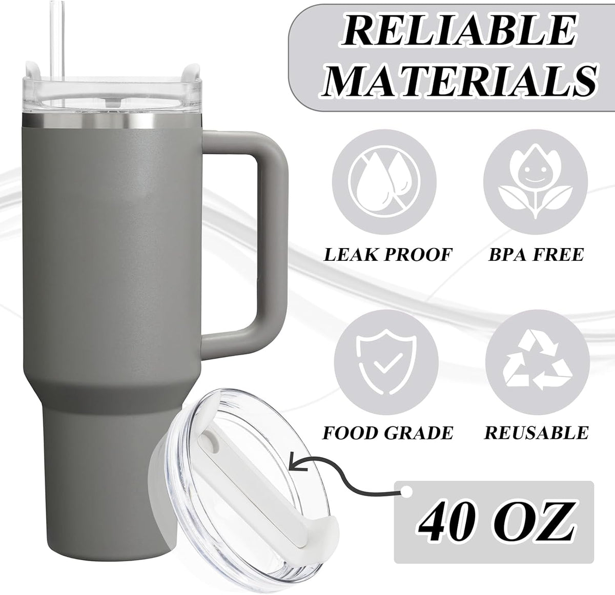 40oz Tumbler Lid Compatible for Stanley, 2 Pack Replacement Tumbler Lids Fit for Stanley Quencher 2.0 Tumbler 40 OZ, with Straws and Cleaning Brush (Orchid)