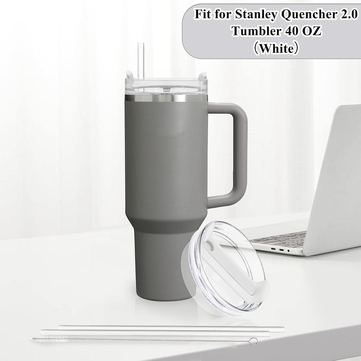 40oz Tumbler Lid Compatible for Stanley, 2 Pack Replacement Tumbler Lids Fit for Stanley Quencher 2.0 Tumbler 40 OZ, with Straws and Cleaning Brush (Orchid)