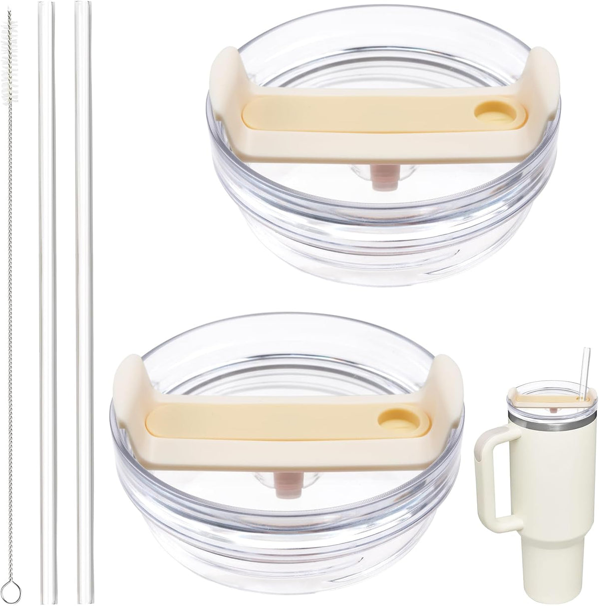 40oz Tumbler Lid Compatible for Stanley, 2 Pack Replacement Tumbler Lids Fit for Stanley Quencher 2.0 Tumbler 40 OZ, with Straws and Cleaning Brush (Orchid)
