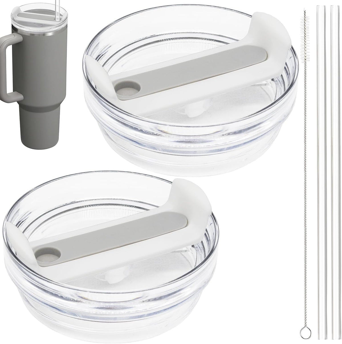 40oz Tumbler Lid Compatible for Stanley, 2 Pack Replacement Tumbler Lids Fit for Stanley Quencher 2.0 Tumbler 40 OZ, with Straws and Cleaning Brush (Orchid)