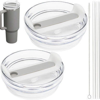 40oz Tumbler Lid Compatible for Stanley, 2 Pack Replacement Tumbler Lids Fit for Stanley Quencher 2.0 Tumbler 40 OZ, with Straws and Cleaning Brush (Orchid)