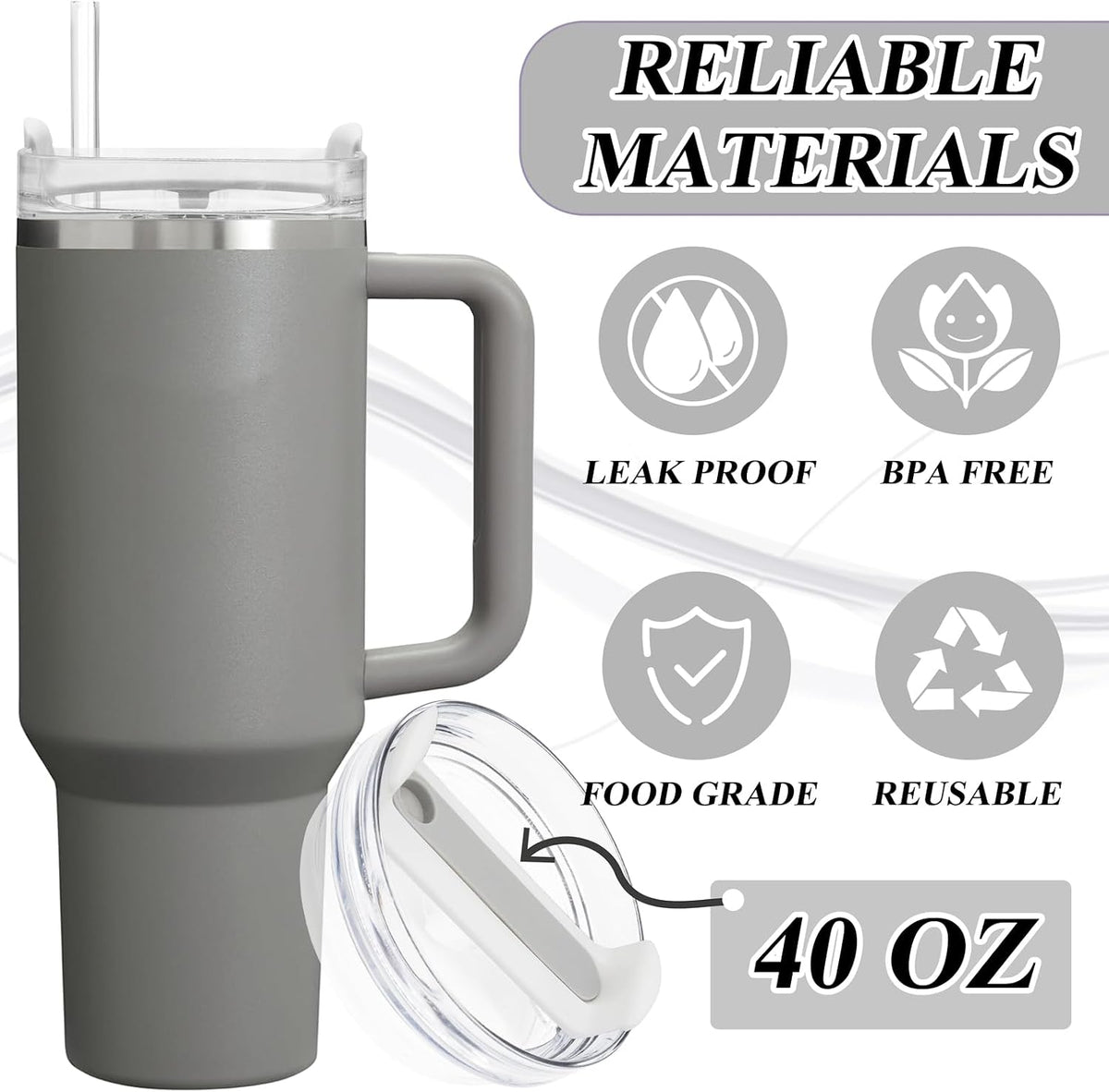 40oz Tumbler Lid Compatible for Stanley, 2 Pack Replacement Tumbler Lids Fit for Stanley Quencher 2.0 Tumbler 40 OZ, with Straws and Cleaning Brush (Orchid)