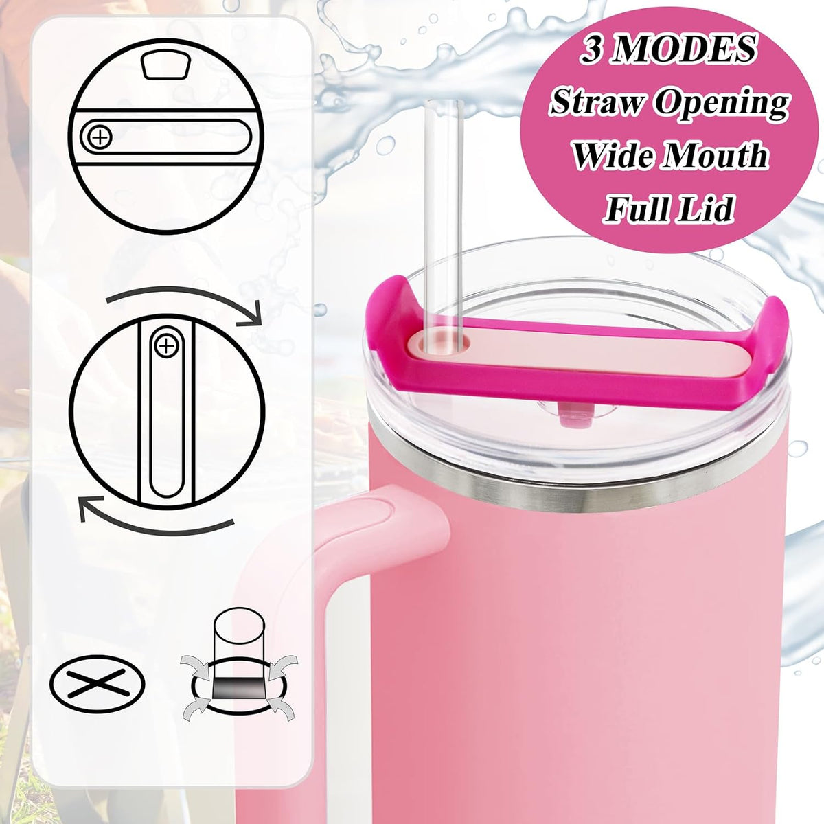 40oz Tumbler Lid Compatible for Stanley, 2 Pack Replacement Tumbler Lids Fit for Stanley Quencher 2.0 Tumbler 40 OZ, with Straws and Cleaning Brush (Orchid)