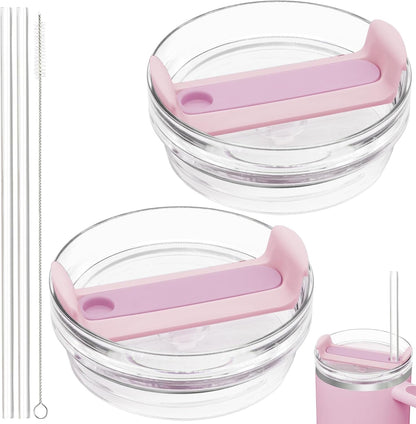 40oz Tumbler Lid Compatible for Stanley, 2 Pack Replacement Tumbler Lids Fit for Stanley Quencher 2.0 Tumbler 40 OZ, with Straws and Cleaning Brush (Orchid)