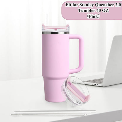 40oz Tumbler Lid Compatible for Stanley, 2 Pack Replacement Tumbler Lids Fit for Stanley Quencher 2.0 Tumbler 40 OZ, with Straws and Cleaning Brush (Orchid)
