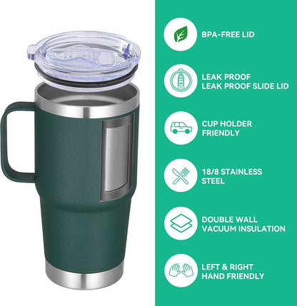20 oz Tumbler with Handle Lid and Straw, Stainless Steel Insulated Travel Coffee Mug Spill Proof Double Wall Metal Tumbler Cup Keeps Drink Hot and Cold, Navy Blue 1 Pack