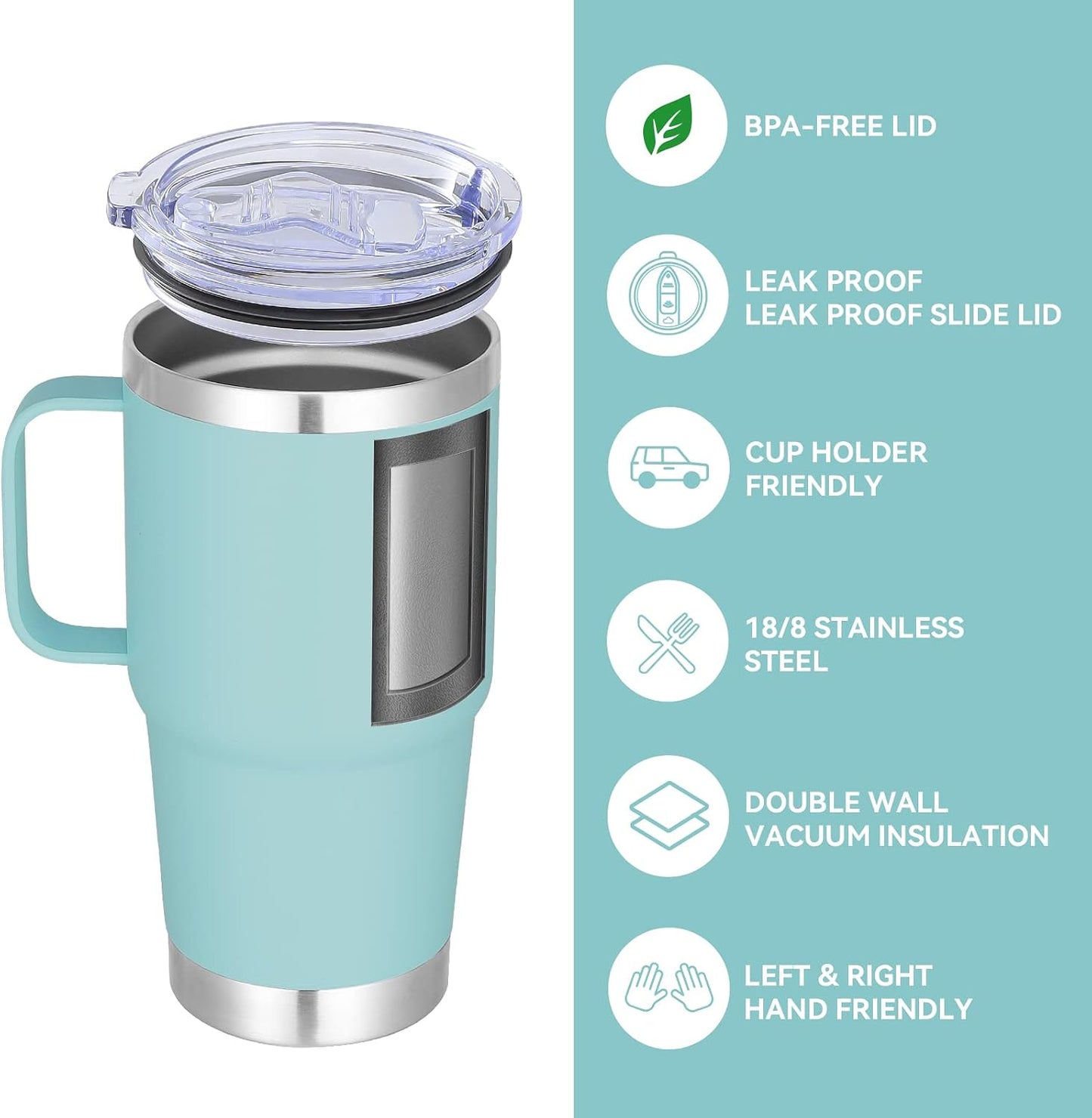 20 oz Tumbler with Handle Lid and Straw, Stainless Steel Insulated Travel Coffee Mug Spill Proof Double Wall Metal Tumbler Cup Keeps Drink Hot and Cold, Navy Blue 1 Pack