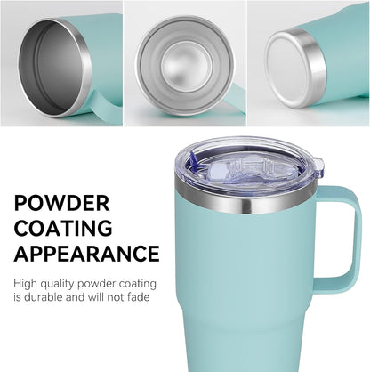 20 oz Tumbler with Handle Lid and Straw, Stainless Steel Insulated Travel Coffee Mug Spill Proof Double Wall Metal Tumbler Cup Keeps Drink Hot and Cold, Navy Blue 1 Pack