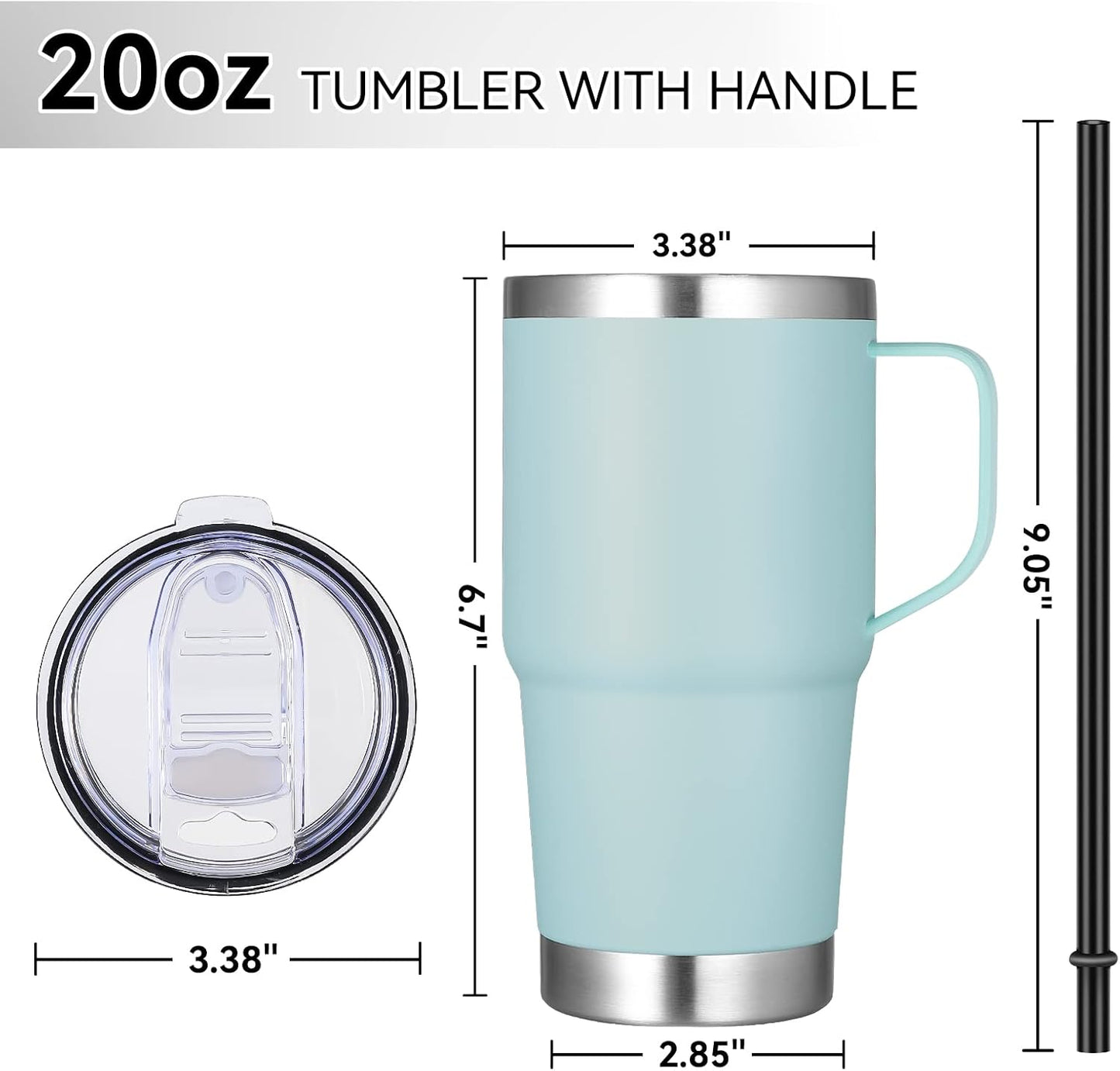 20 oz Tumbler with Handle Lid and Straw, Stainless Steel Insulated Travel Coffee Mug Spill Proof Double Wall Metal Tumbler Cup Keeps Drink Hot and Cold, Navy Blue 1 Pack