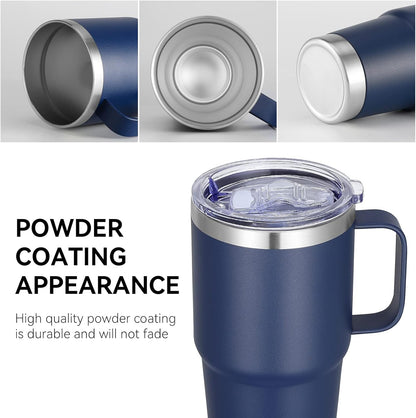 20 oz Tumbler with Handle Lid and Straw, Stainless Steel Insulated Travel Coffee Mug Spill Proof Double Wall Metal Tumbler Cup Keeps Drink Hot and Cold, Navy Blue 1 Pack